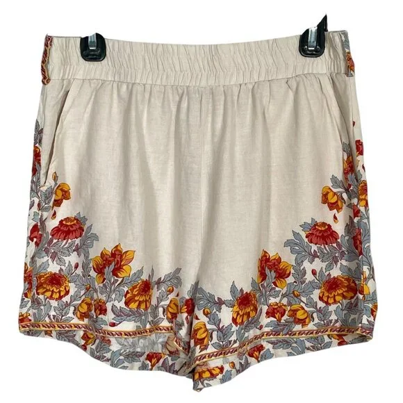 Rachel Zoe Linen Blend Ivory Floral Elastic Waist Shorts Women’s M - Picture 11 of 11